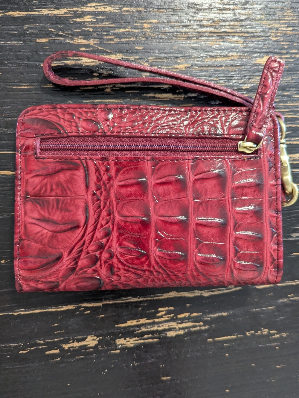 Brahmin Vintage Cell Phone Wallet Red Wine Melbourne Leather Crocodile EUC - Picture 9 of 14